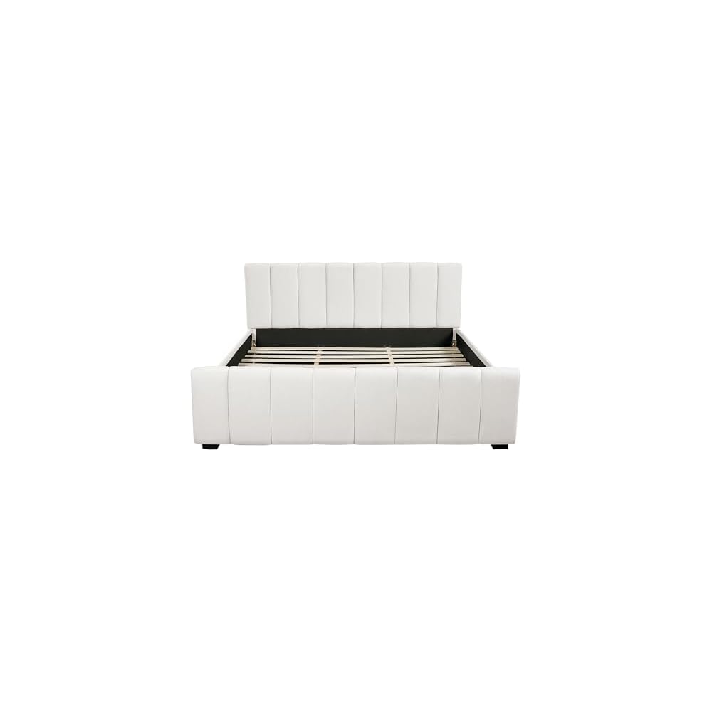 King Upholstered Bed with Thick Headboard and Footboard, Beige