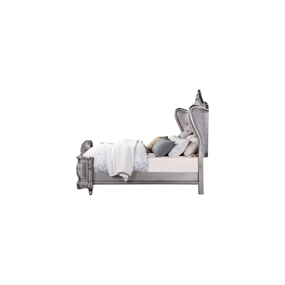 Ariadne Eastern King Bed in Velvet & Antique Platinum Finish