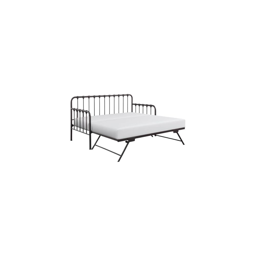 Constance 78.5" W Contemporary Metal Frame Daybed with Lift-Up Trundle, Folding Legs & Casters in Dark Bronze Finish