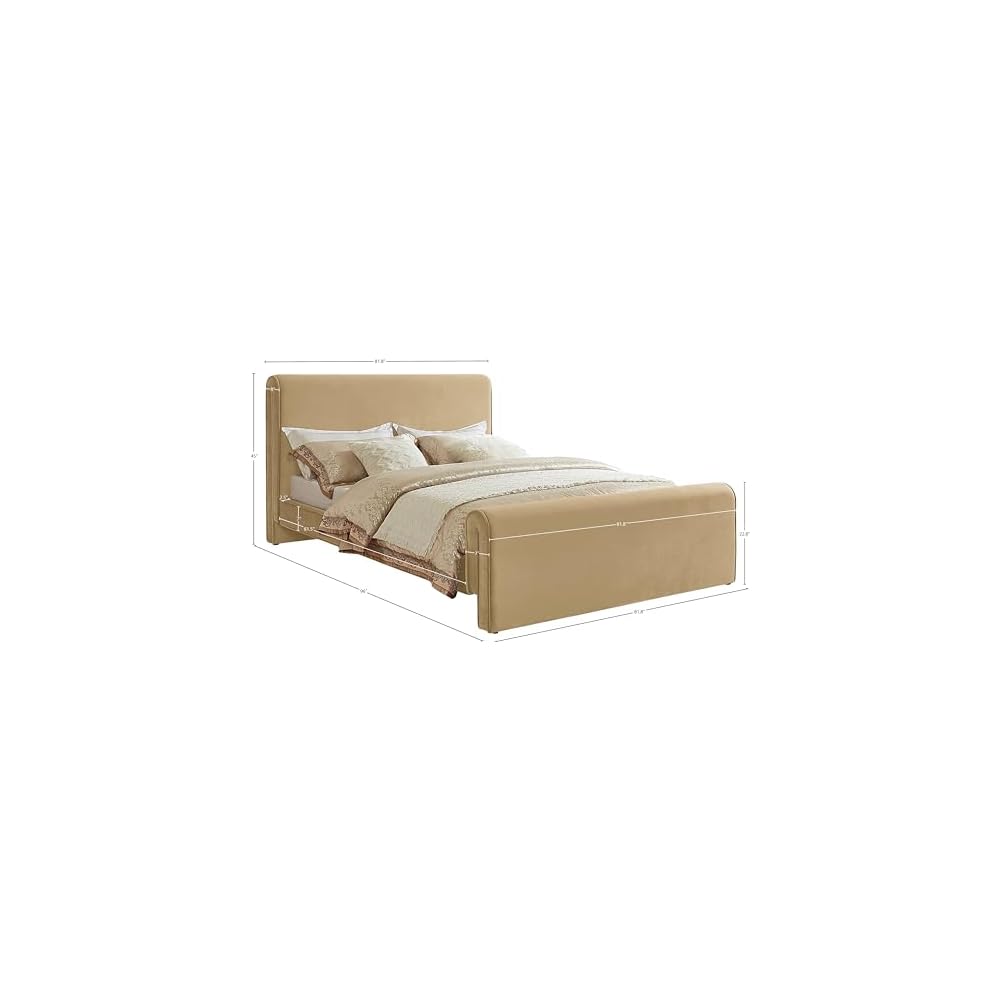 Meridian Furniture SloanCamel-K Sloan Collection Modern | Contemporary Velvet Upholstered King Bed with Rich Soft Camel Velvet, Curved Headboard and Footboard, 81" W x 92" D x 45" H, Camel, King