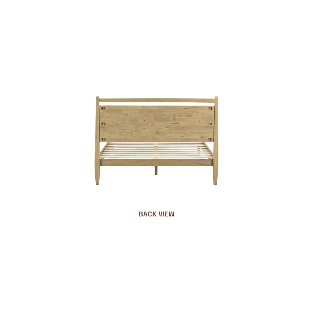 Adept Wooden Bed Frame with Headboard, Solid Wood Foundation with Silent Slats and Wood Central Supports, 1000 Lb Capacity, Effortless Assembly, Queen - Sand