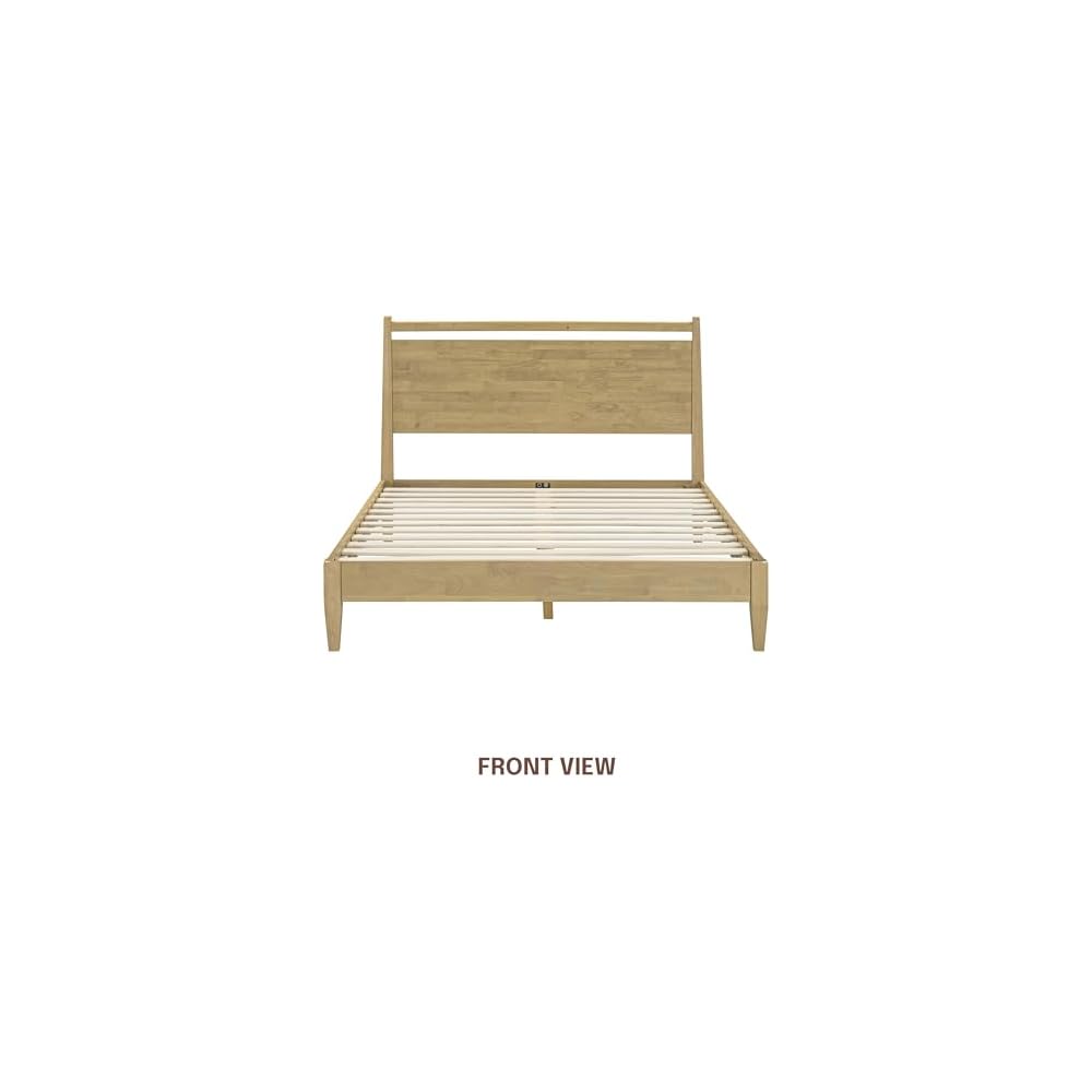 Adept Wooden Bed Frame with Headboard, Solid Wood Foundation with Silent Slats and Wood Central Supports, 1000 Lb Capacity, Effortless Assembly, Queen - Sand