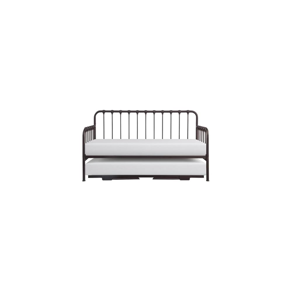 Constance 78.5" W Contemporary Metal Frame Daybed with Lift-Up Trundle, Folding Legs & Casters in Dark Bronze Finish