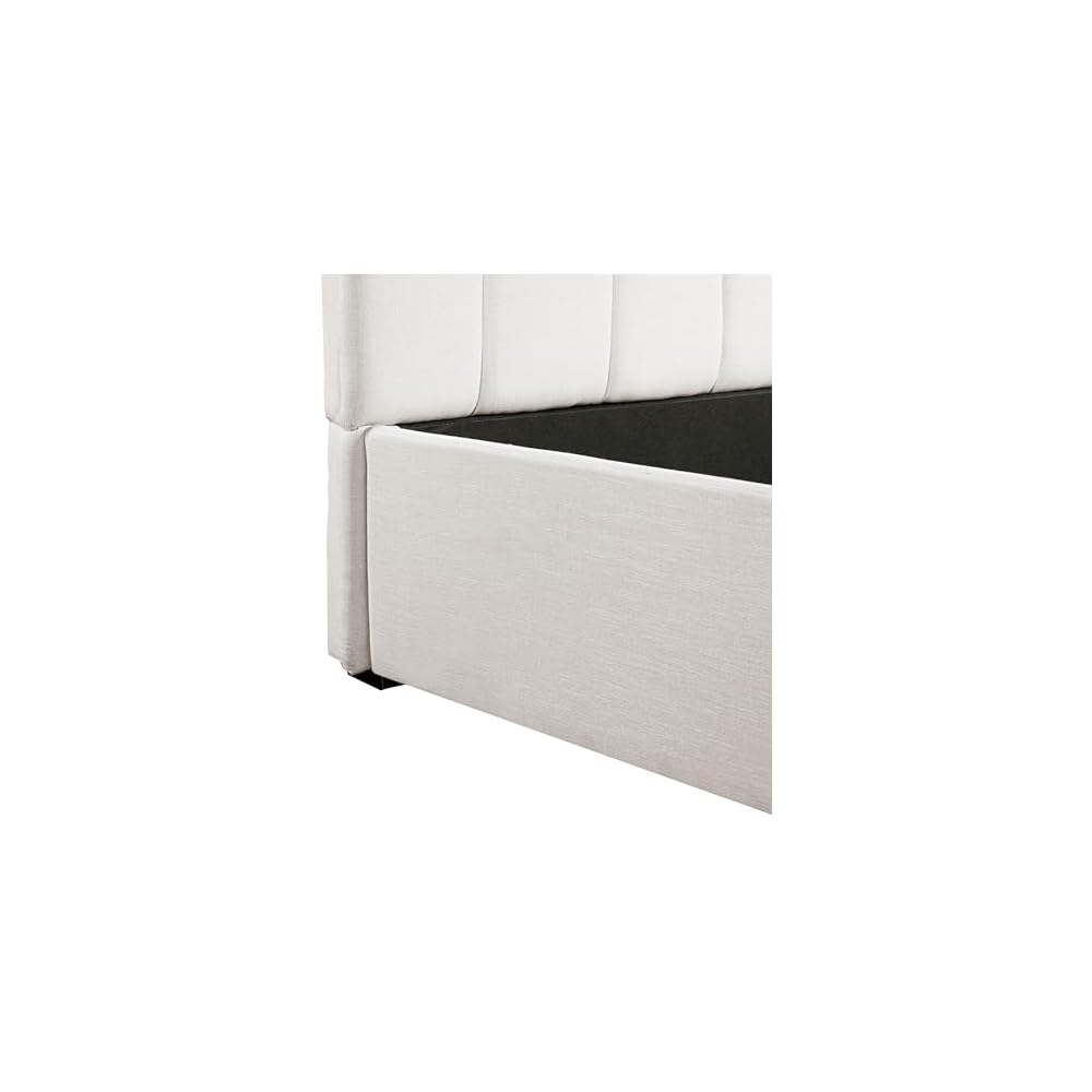 King Upholstered Bed with Thick Headboard and Footboard, Beige