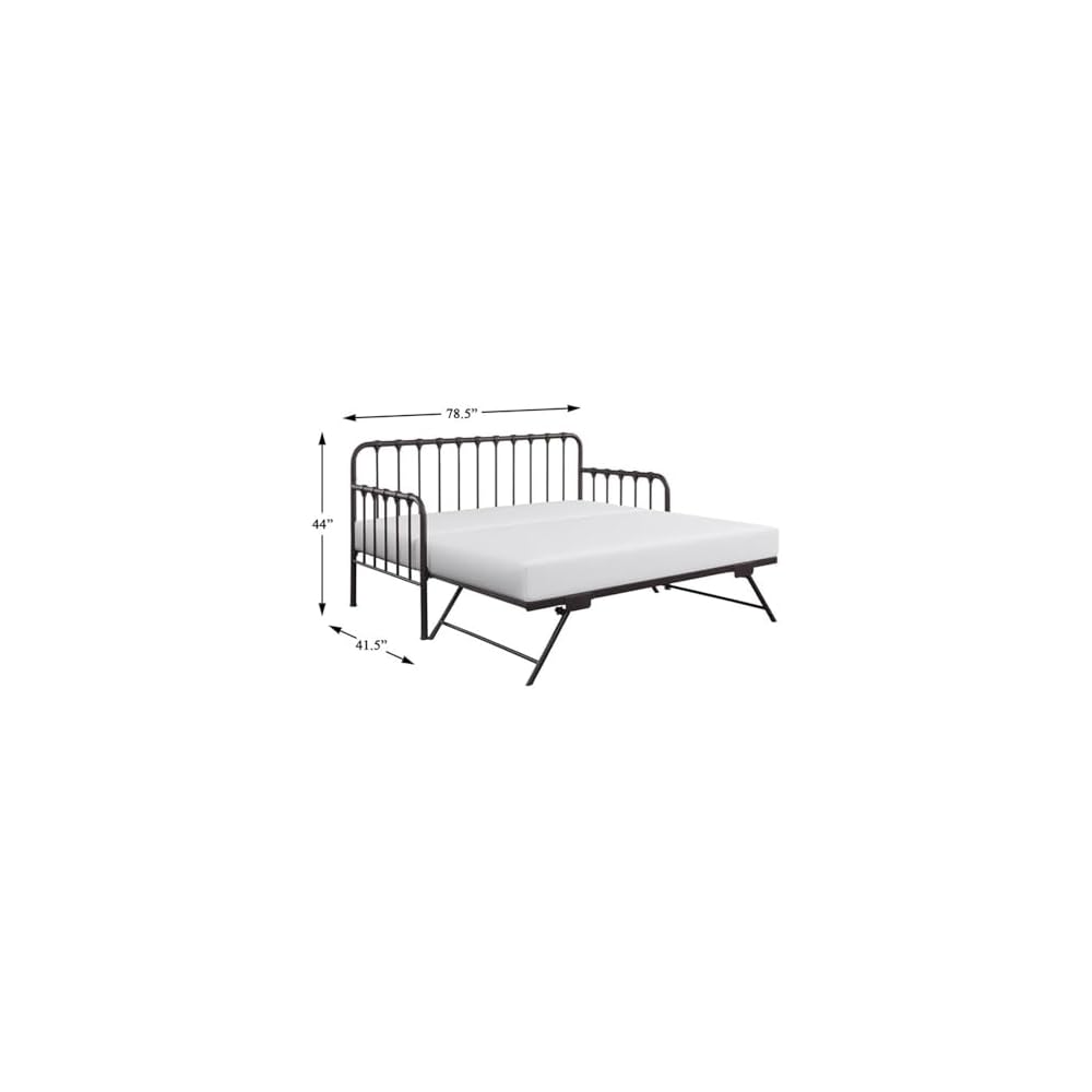 Constance 78.5" W Contemporary Metal Frame Daybed with Lift-Up Trundle, Folding Legs & Casters in Dark Bronze Finish