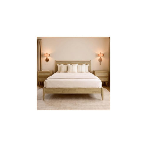 Adept Wooden Bed Frame with Headboard, Solid Wood Foundation with Silent Slats and Wood Central Supports, 1000 Lb Capacity, Effortless Assembly, Queen - Sand