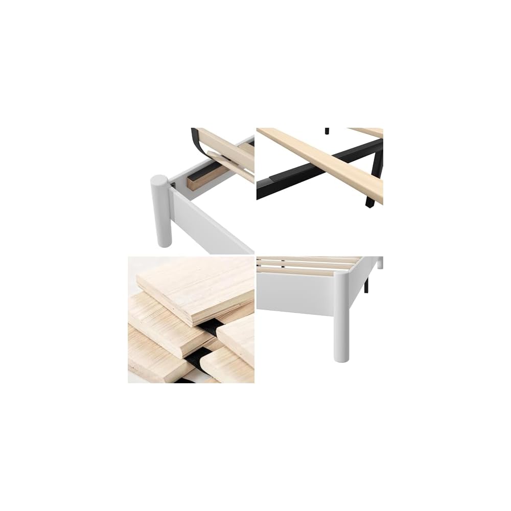 King Size Modern Minimalist Wood Platform Bed Frame, White