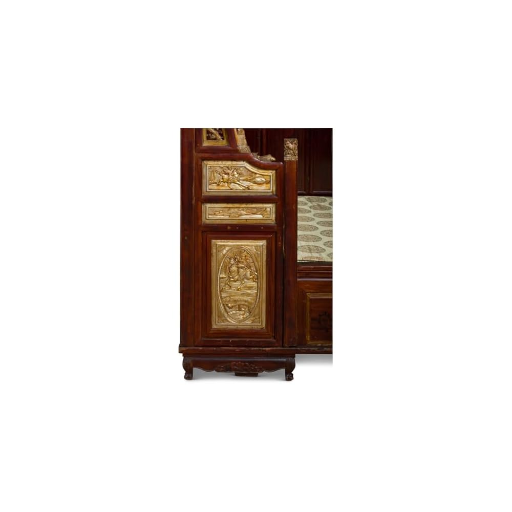 Antique Gu Fei Chinese Moon Gate Canopy Bed with Bird and Flower Motif