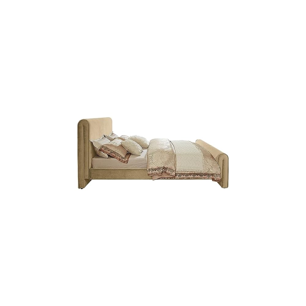 Meridian Furniture SloanCamel-K Sloan Collection Modern | Contemporary Velvet Upholstered King Bed with Rich Soft Camel Velvet, Curved Headboard and Footboard, 81" W x 92" D x 45" H, Camel, King