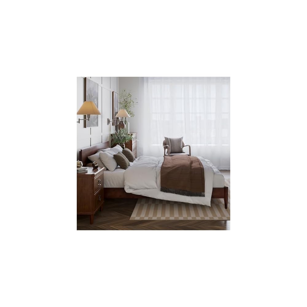 Aria King Solid Wood Modern Low Profile Platform Bed, Walnut