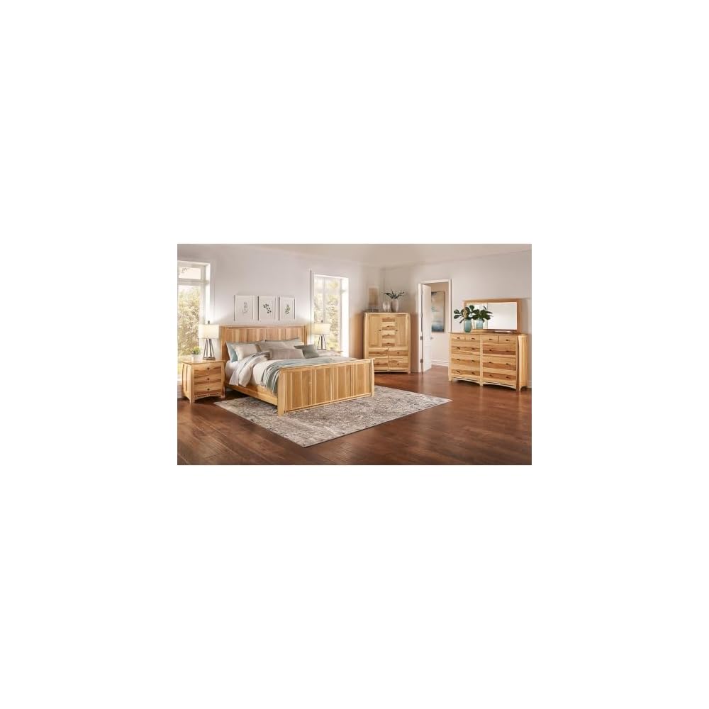Adamstown Bedroom Solid American Hickory King Panel Bed, Transitional Wood Bed Frame with Headboard, Box Spring Required, Natural