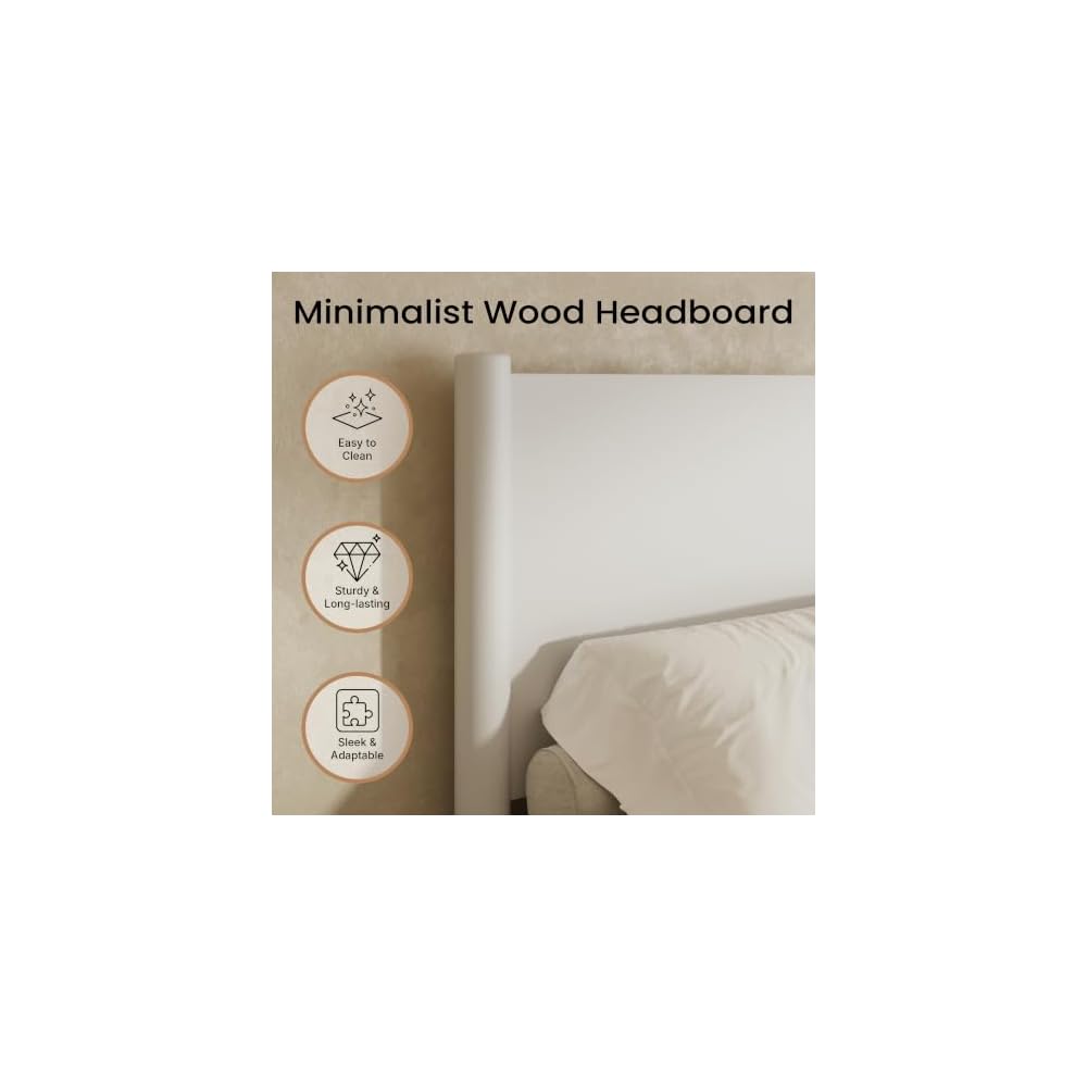Full Size Platform Bed Frame with Wood Headboard, White