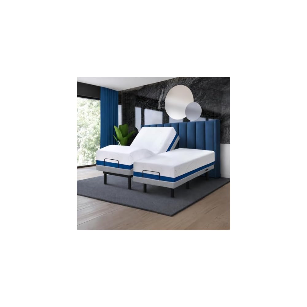 Premium Split King Adjustable Bed with 14 Inch Copper Gel Memory Foam Sleep System, Massage, Zero Gravity, Anti-Snore, Programmable Memory Positions, USB, Underbed Lighting, Zero Clearance