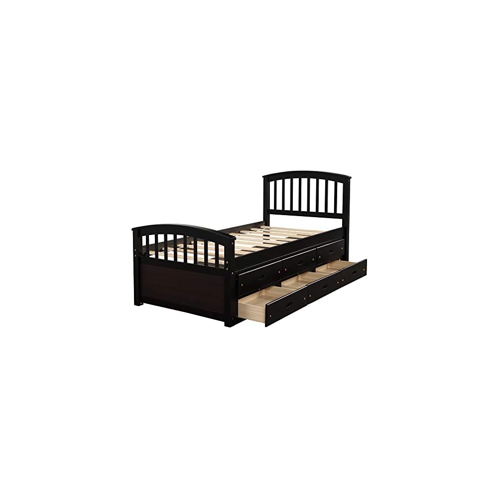 Twin Size Platform Storage Bed Solid Wood Bed with 6 Drawers