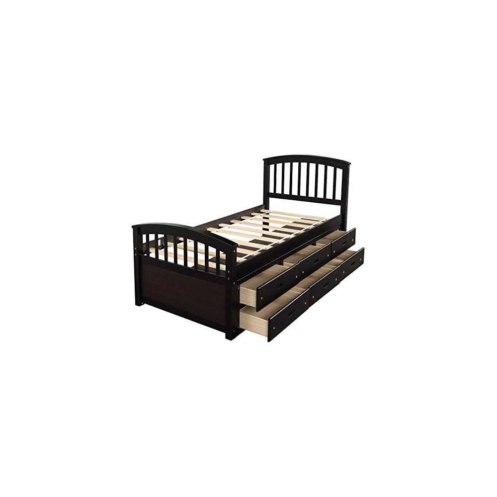 Twin Size Platform Storage Bed Solid Wood Bed with 6 Drawers