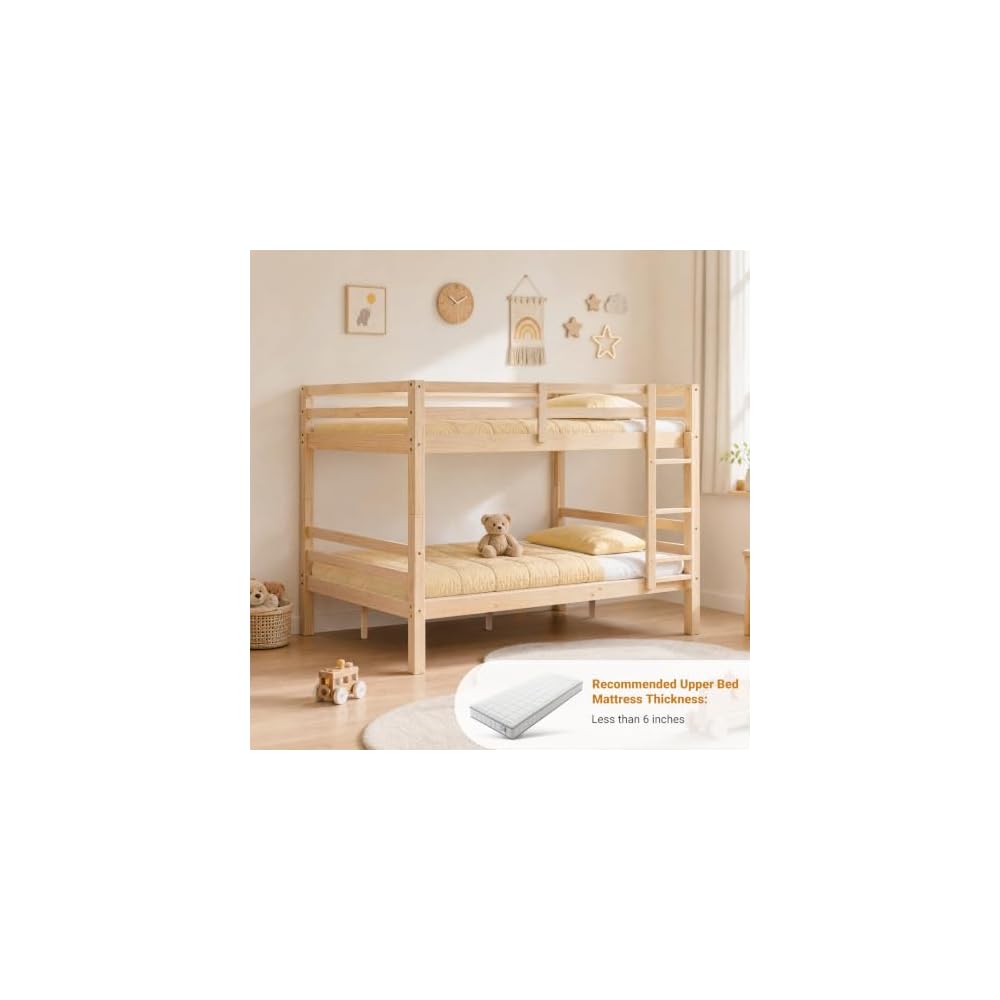 Full Over Full Bunk Bed with Thick Posts, Wood Bunkbed, Natural