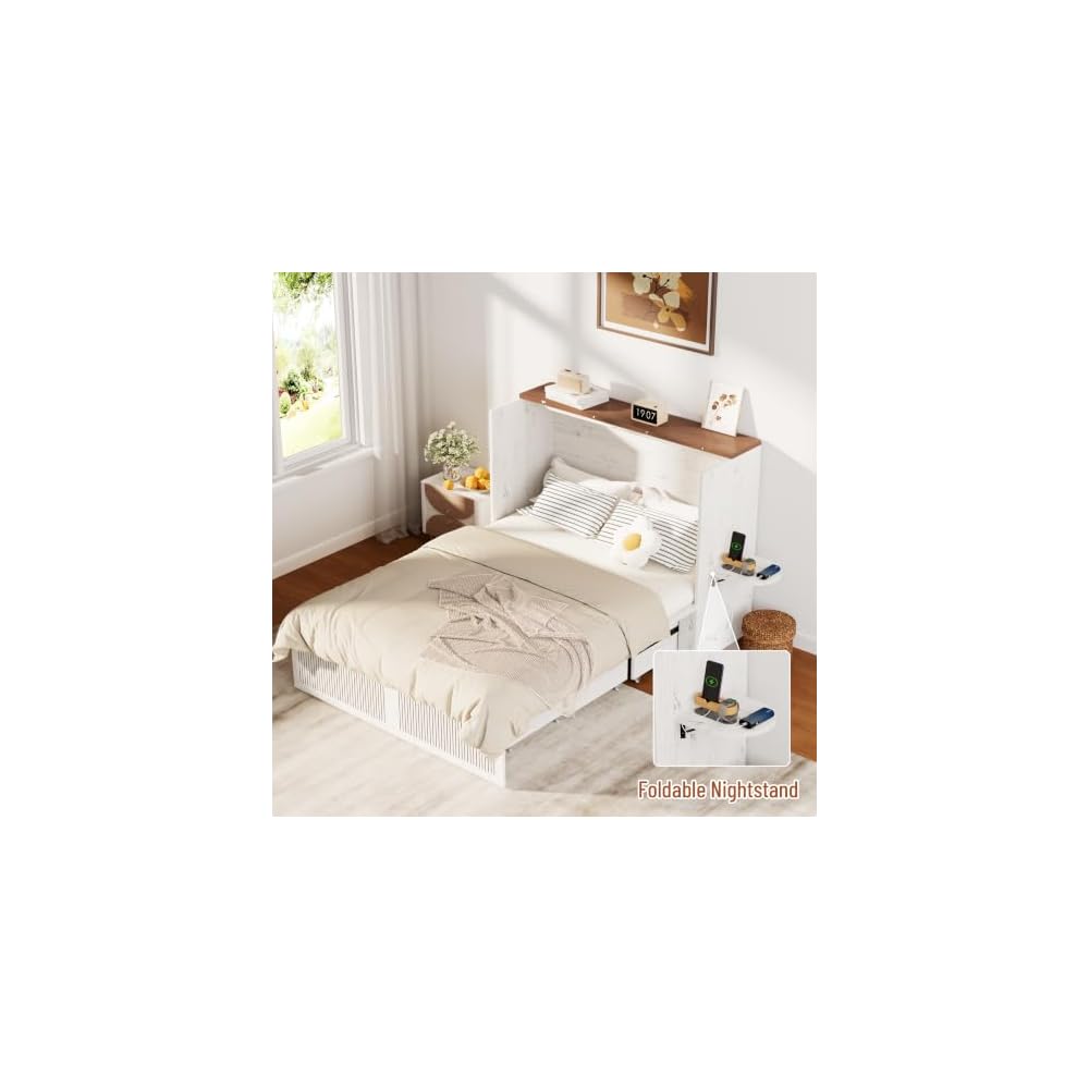 Queen Murphy Bed with Storage & Charging Station