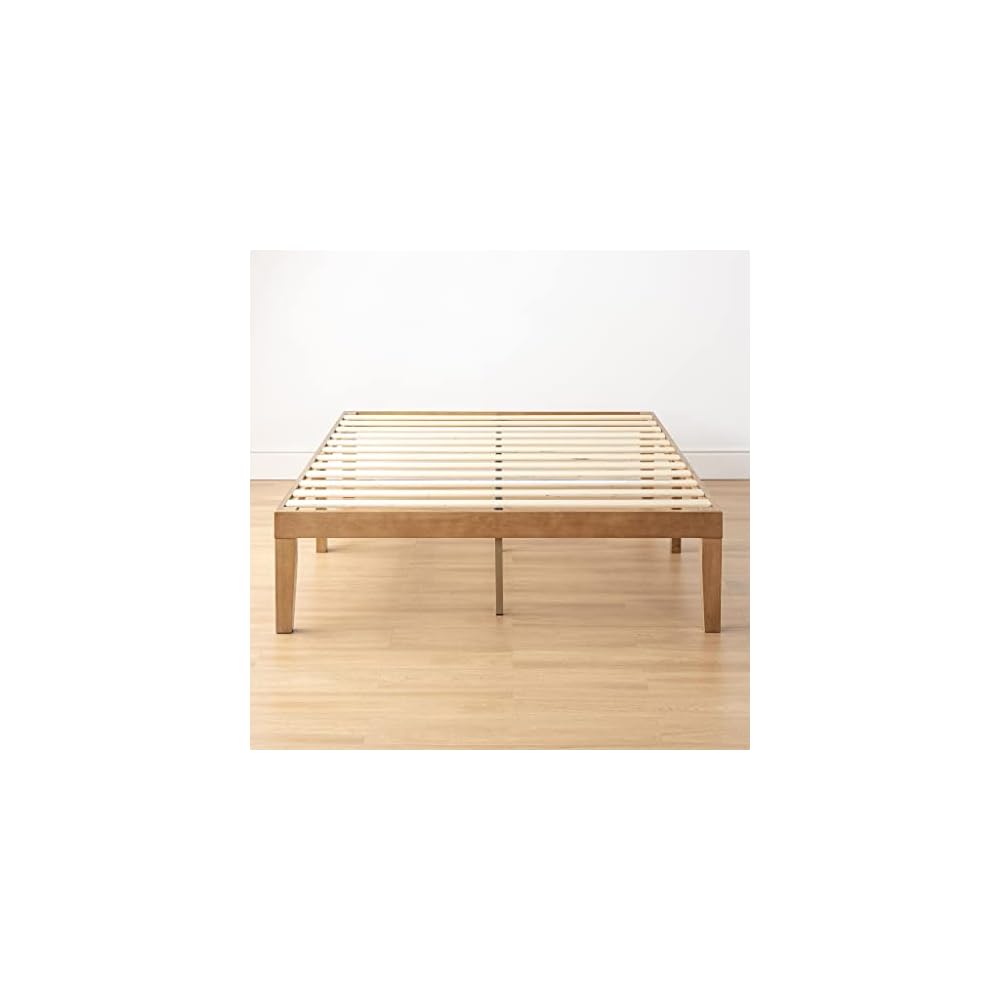 Naturalista Classic 16 Inch Solid Wood Platform Bed with Wooden Slats, Natural Pine, Queen