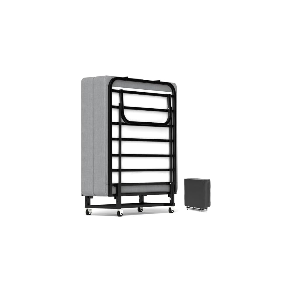 Folding Bed, Portable Foldable Roll Away Bed on Wheels, 75" x 31"