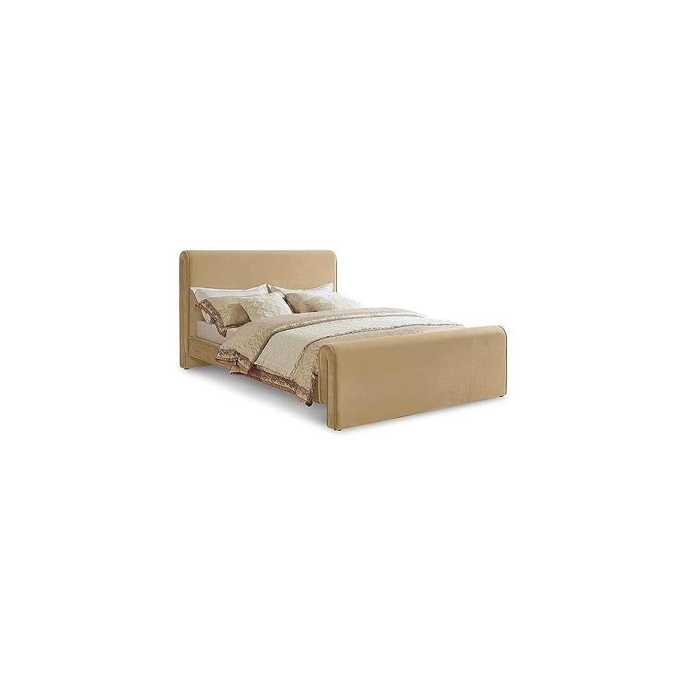 Meridian Furniture SloanCamel-K Sloan Collection Modern | Contemporary Velvet Upholstered King Bed with Rich Soft Camel Velvet, Curved Headboard and Footboard, 81" W x 92" D x 45" H, Camel, King