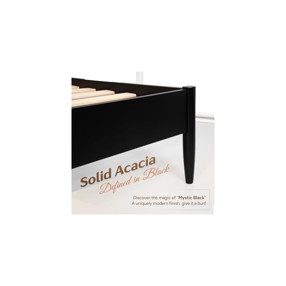 Lenia Solid Wood King Bed Frame with Tall Headboard, Mocha Black