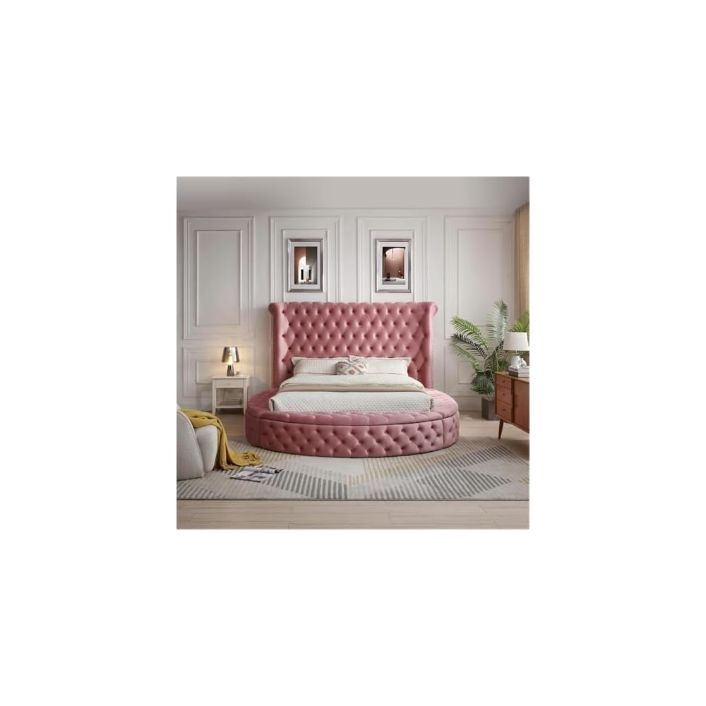 Elizabeth 91 x 101 Velvet Upholstered Queen Bed in Pink