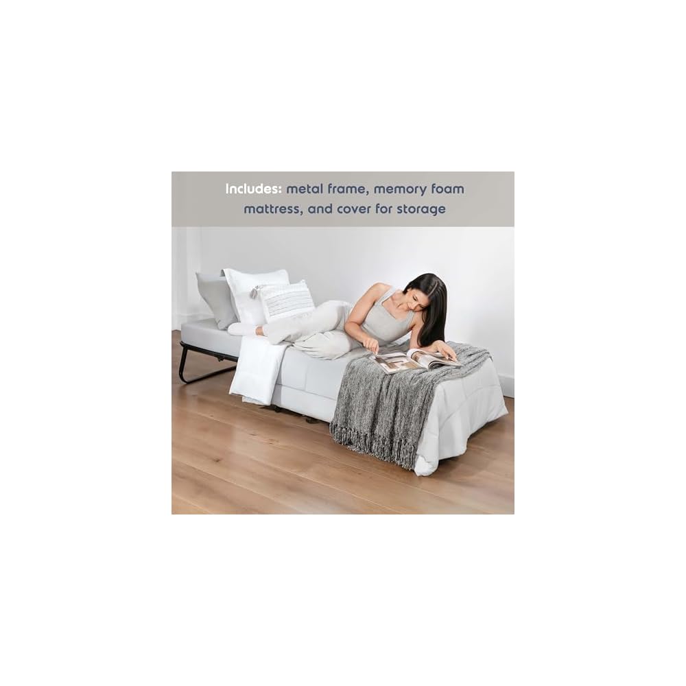 Folding Bed with 5" Luxury Memory Foam Mattress, Portable Rollaway Guest Bed with Sturdy Frame, Locking Wheels & Cover, Roll Away Fold Up Beds with Mattress for Adults, Twin Foldable Bed 75”x38”