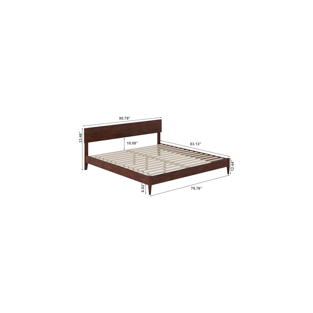 Aria King Solid Wood Modern Low Profile Platform Bed, Walnut