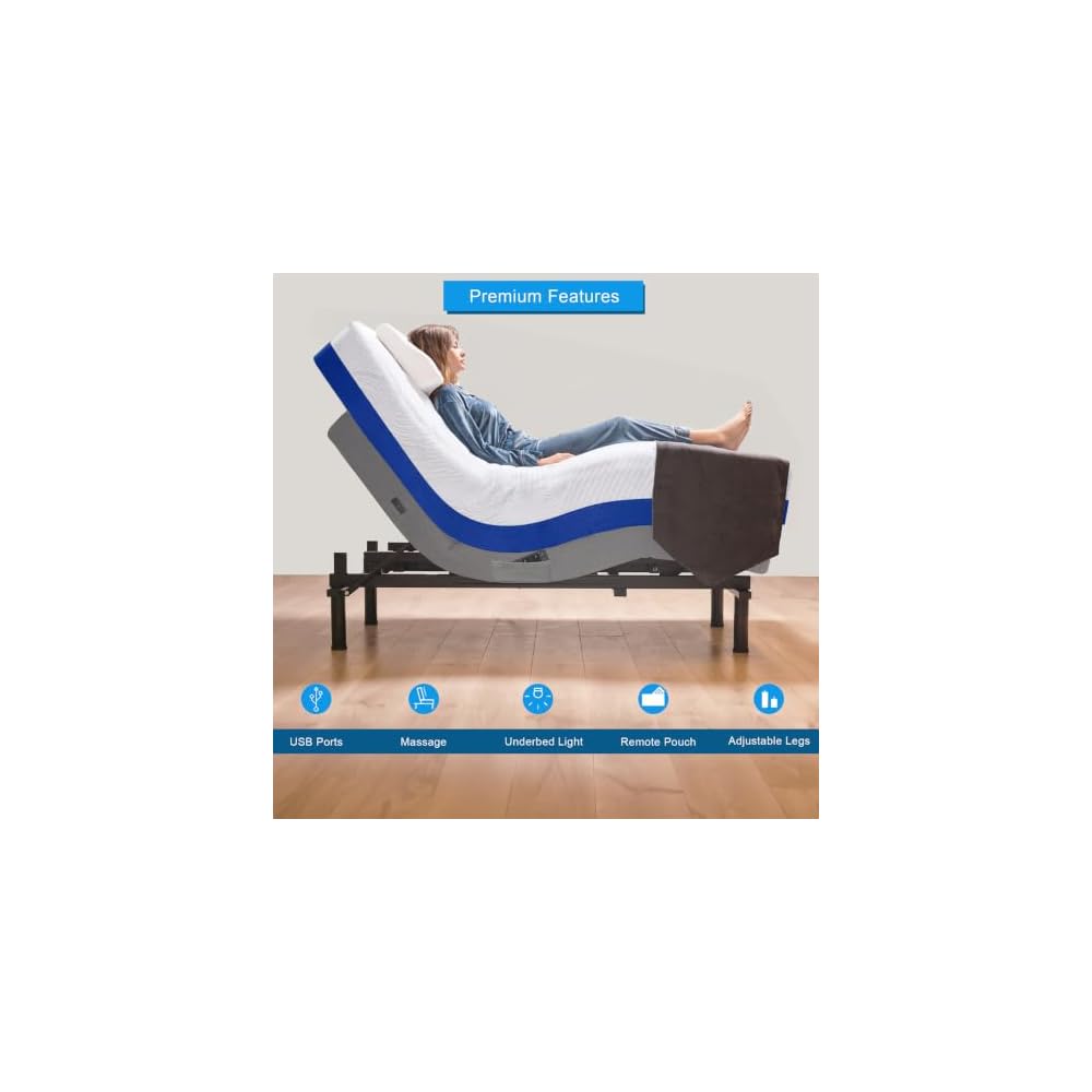 Premium Split King Adjustable Bed with 14 Inch Copper Gel Memory Foam Sleep System, Massage, Zero Gravity, Anti-Snore, Programmable Memory Positions, USB, Underbed Lighting, Zero Clearance