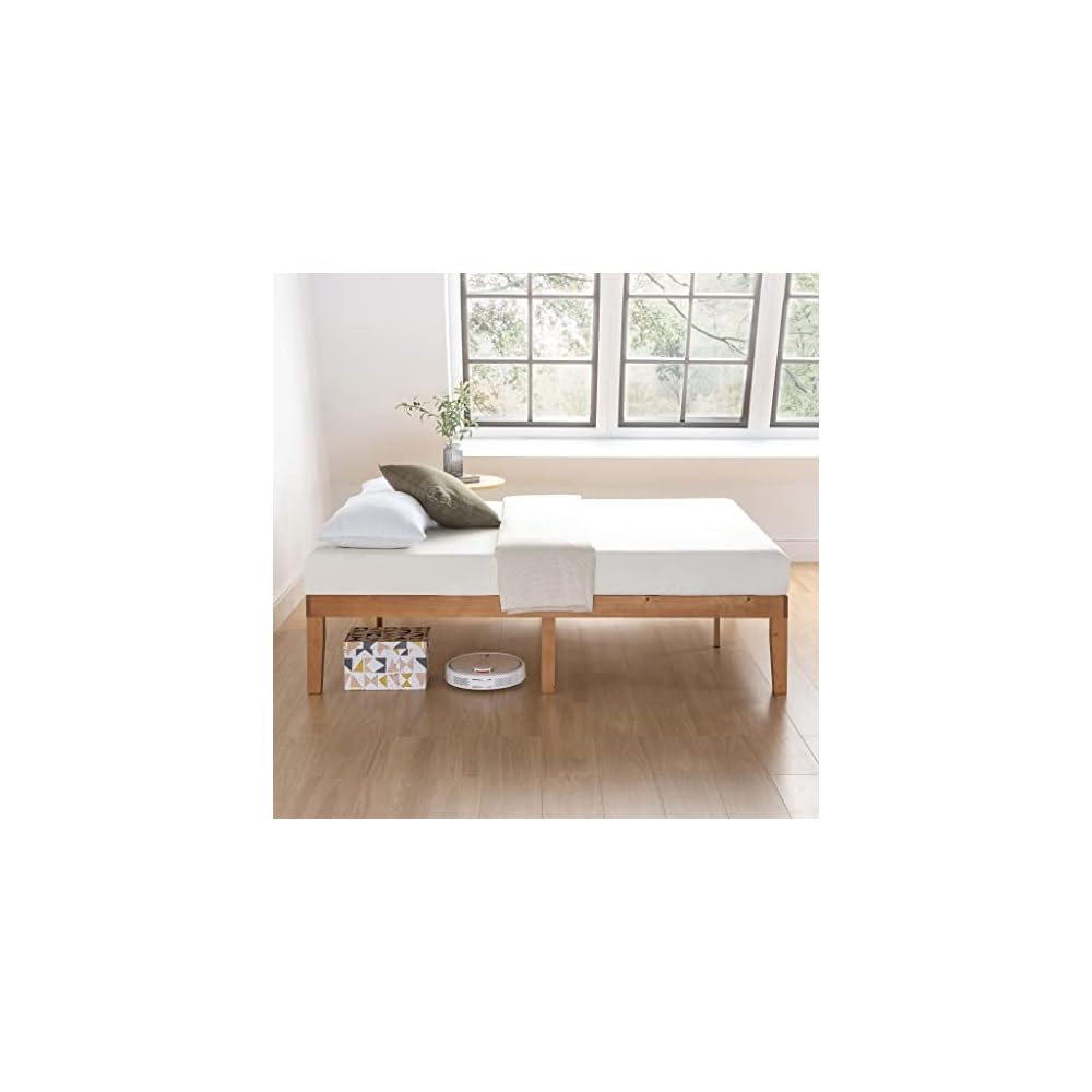 Naturalista Classic 16 Inch Solid Wood Platform Bed with Wooden Slats, Natural Pine, Queen