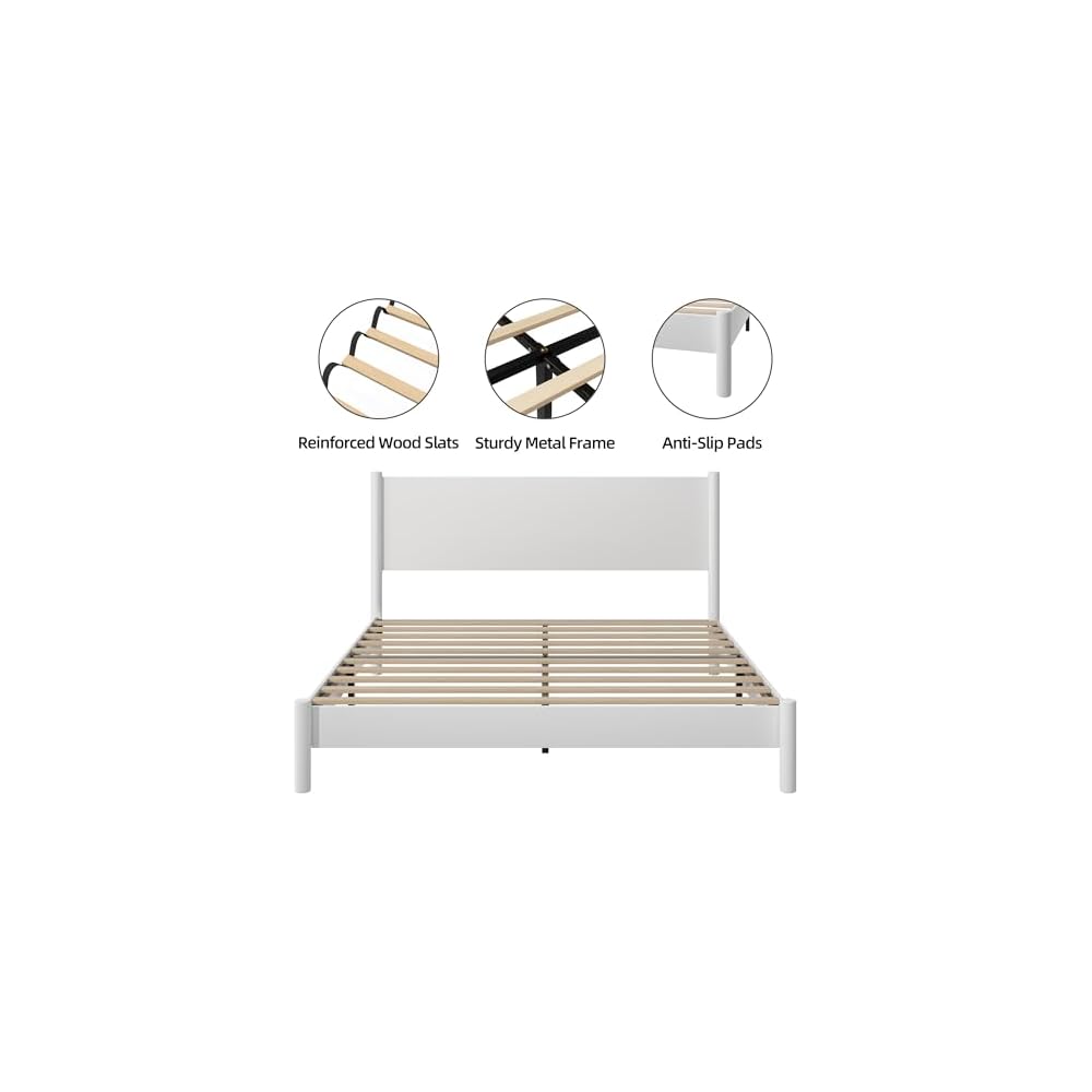 King Size Modern Minimalist Wood Platform Bed Frame, White