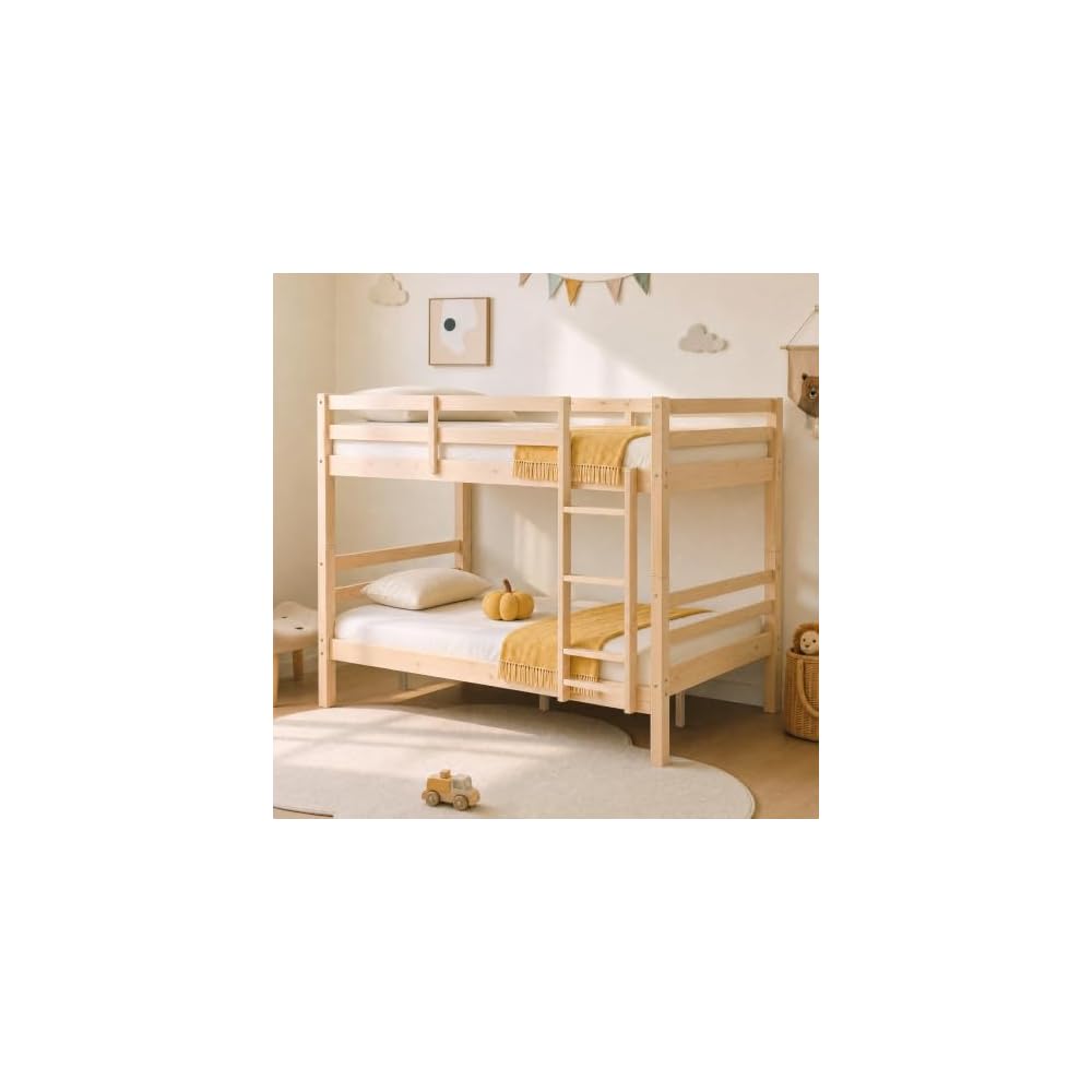 Full Over Full Bunk Bed with Thick Posts, Wood Bunkbed, Natural