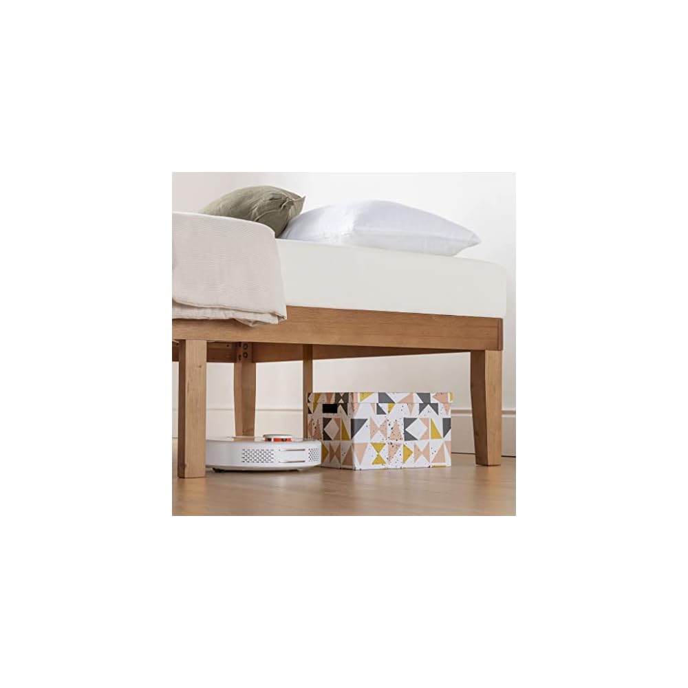 Naturalista Classic 16 Inch Solid Wood Platform Bed with Wooden Slats, Natural Pine, Queen