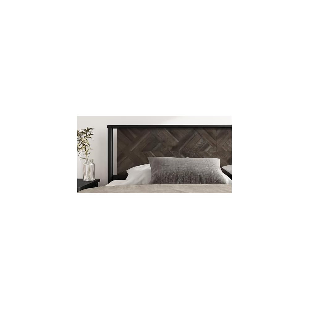 Lenia Solid Wood King Bed Frame with Tall Headboard, Mocha Black