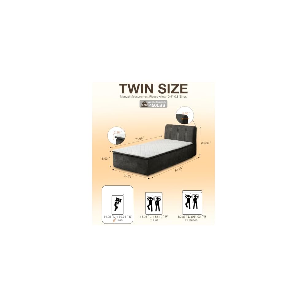 Twin Size Boneless Bed Frame with Mattress,No Assembly Cloud Bed,Gray