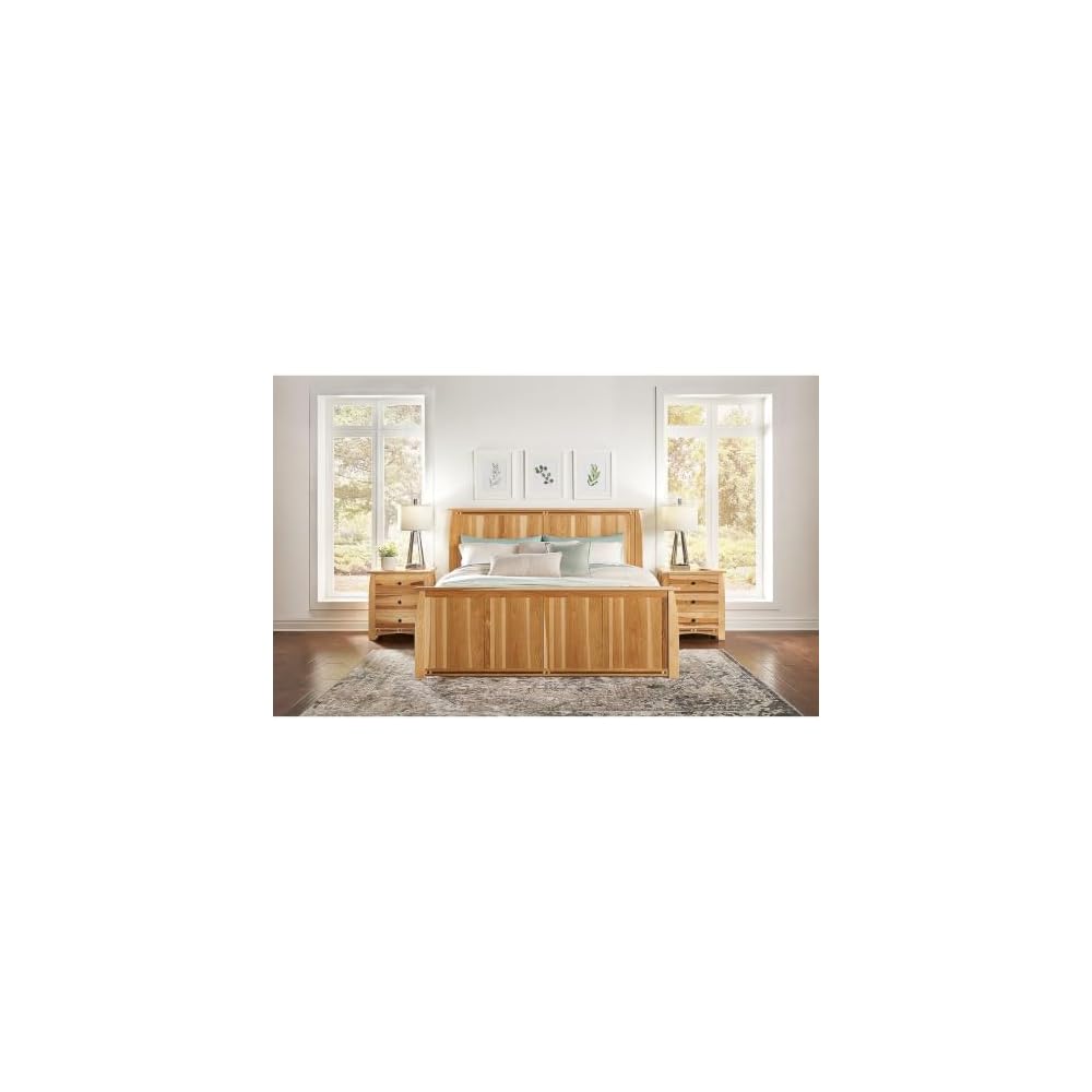 Adamstown Bedroom Solid American Hickory King Panel Bed, Transitional Wood Bed Frame with Headboard, Box Spring Required, Natural