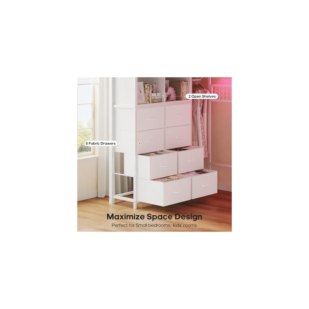 Loft Bed Full Size with Desk and 8 Storage Drawers, White