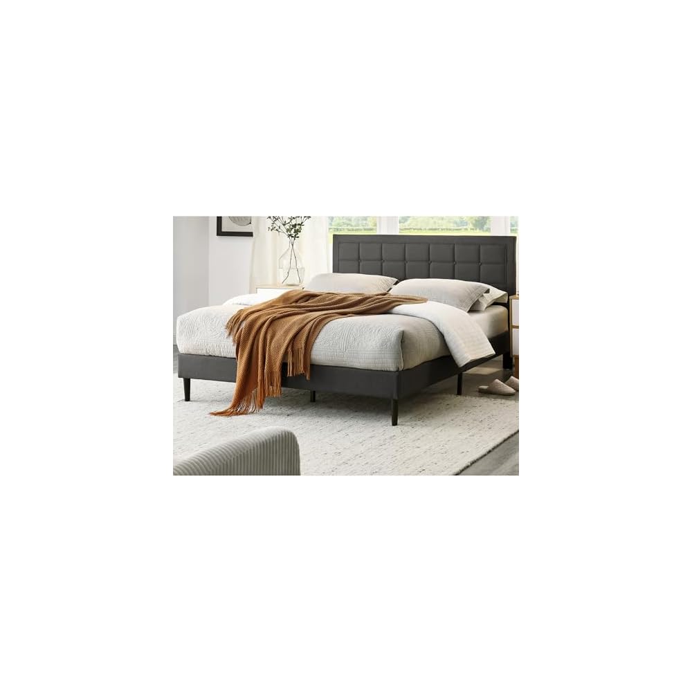 Mornington Upholstered Platform Bed Frame, Dark Gray, Full Size