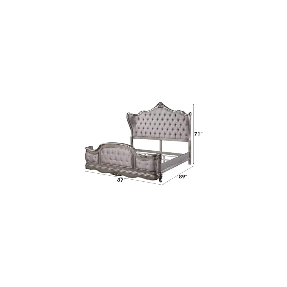 Ariadne Eastern King Bed in Velvet & Antique Platinum Finish