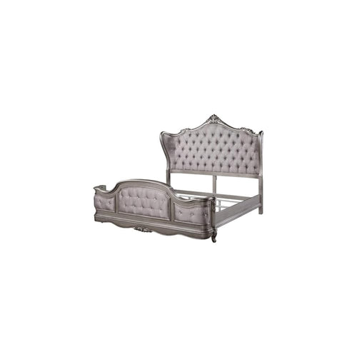 Ariadne Eastern King Bed in Velvet & Antique Platinum Finish