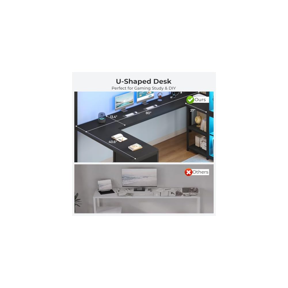Gaming Loft Bed Twin Size with U Shape Desk, Display Cabinet,Black