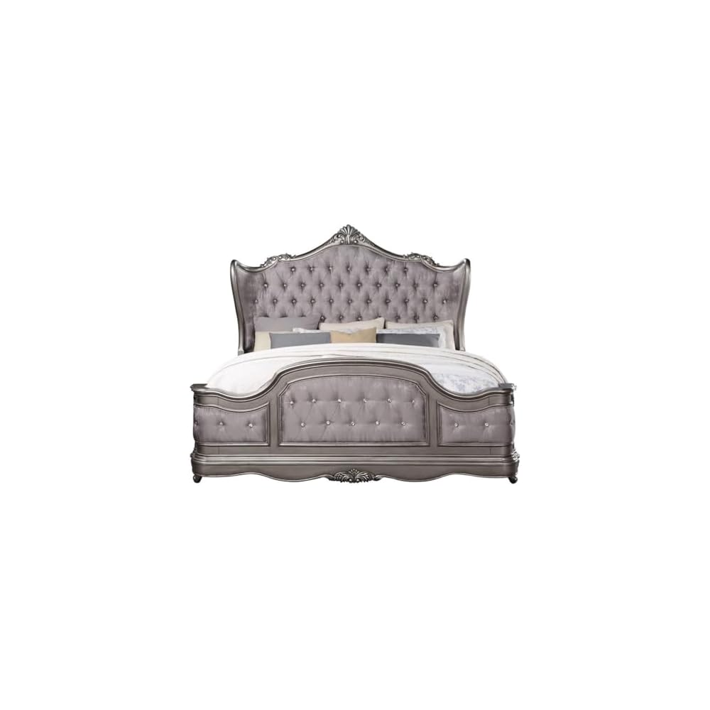 Ariadne Eastern King Bed in Velvet & Antique Platinum Finish