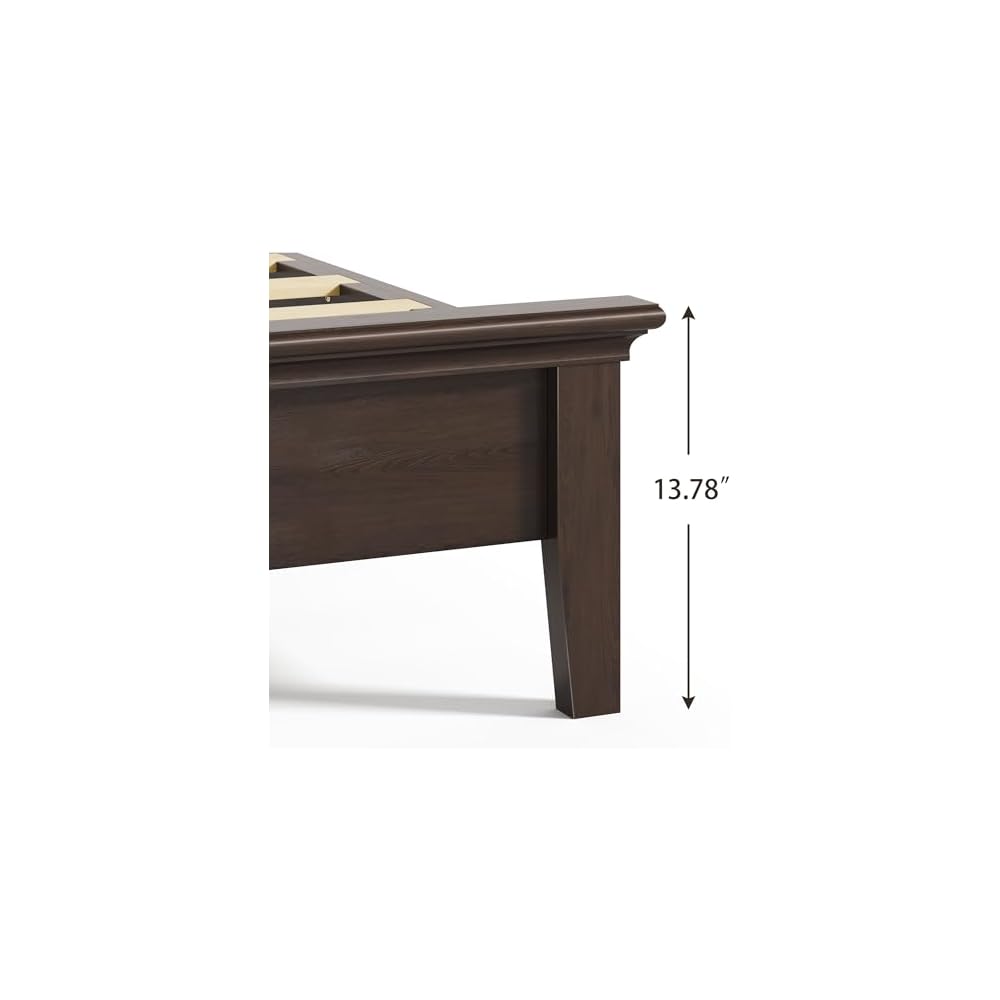 Wood Queen Bed, Solid Wood Bed With Tall Headboard, American Vintage Design, Queen Bed With Charging Station & RGB LED, Wood Slats Support, Noise-Free, Sturdy Structure, Easy Assembly, Walnut