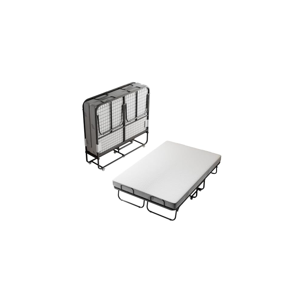 Folding Bed with 5" Memory Mattress, 75"×54" Full Size Double Portable Bed for Adults, Roll Away Foldable Beds on Wheels for Guest,Hideaway,Save Space