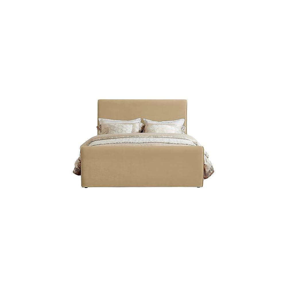 Meridian Furniture SloanCamel-K Sloan Collection Modern | Contemporary Velvet Upholstered King Bed with Rich Soft Camel Velvet, Curved Headboard and Footboard, 81" W x 92" D x 45" H, Camel, King