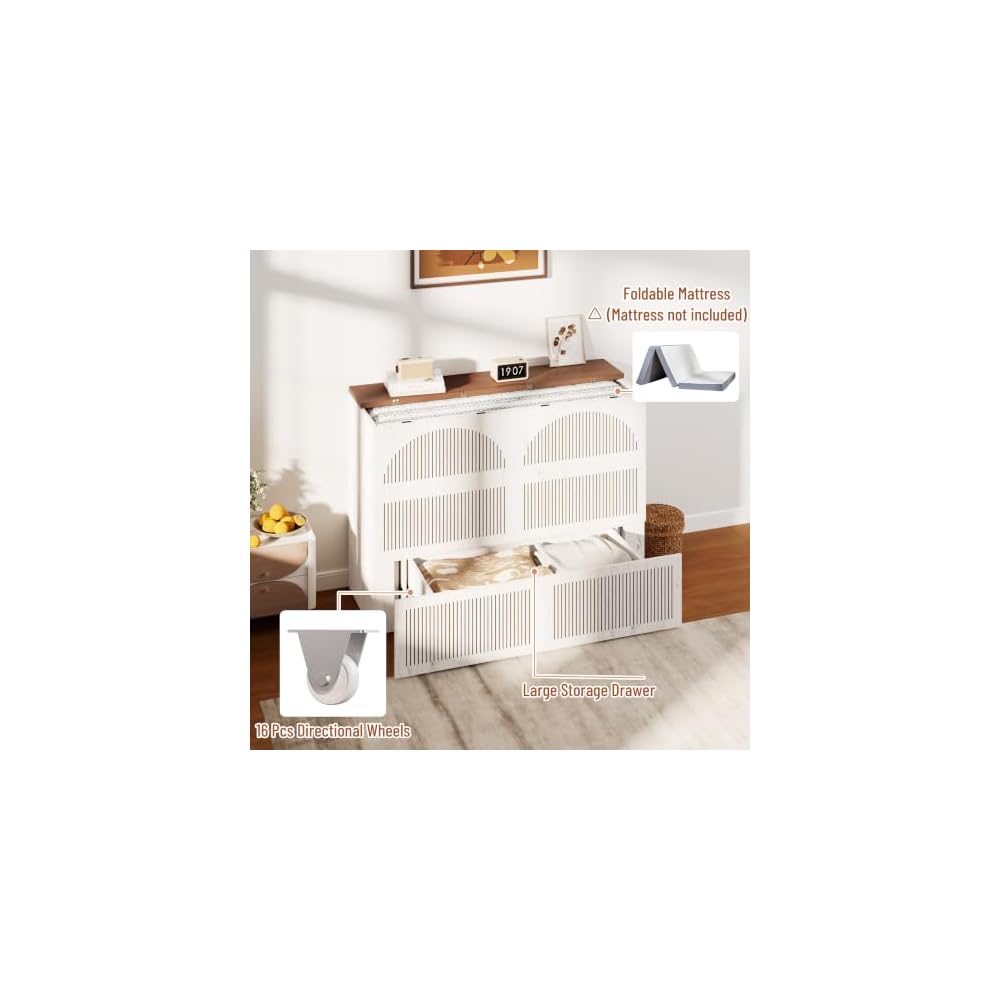 Queen Murphy Bed with Storage & Charging Station