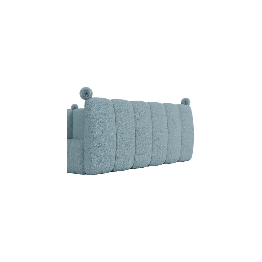 Queen Upholstered Floor Bed with Fence, Blue