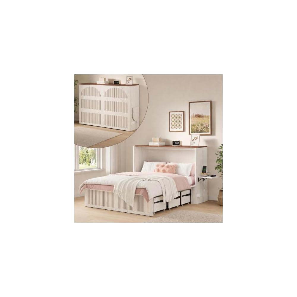 Queen Murphy Bed with Storage & Charging Station