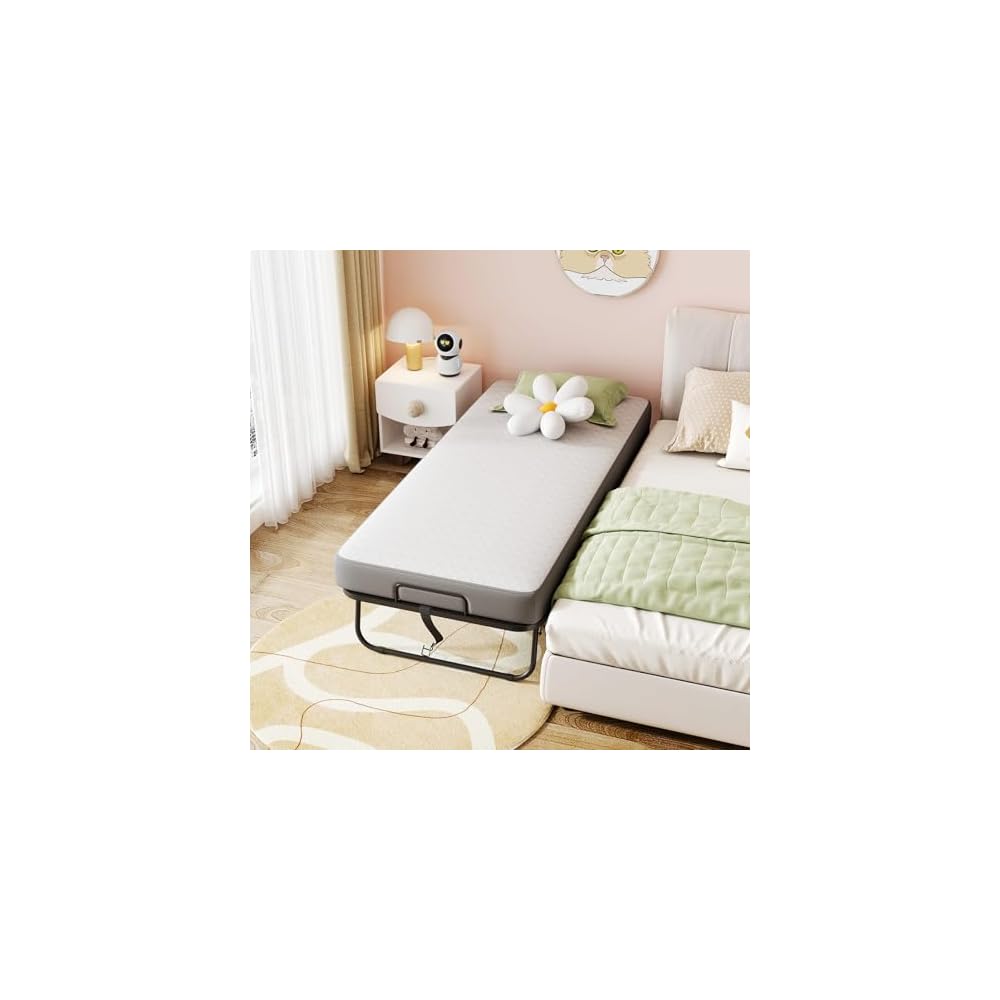Folding Bed with Mattress, 75" x 31" Rollaway Bed with Memory Foam Mattress for Adults, Portable Foldable Guest Bed with Metal Frame, Luxury Single Bed for Home& Office Space Saving