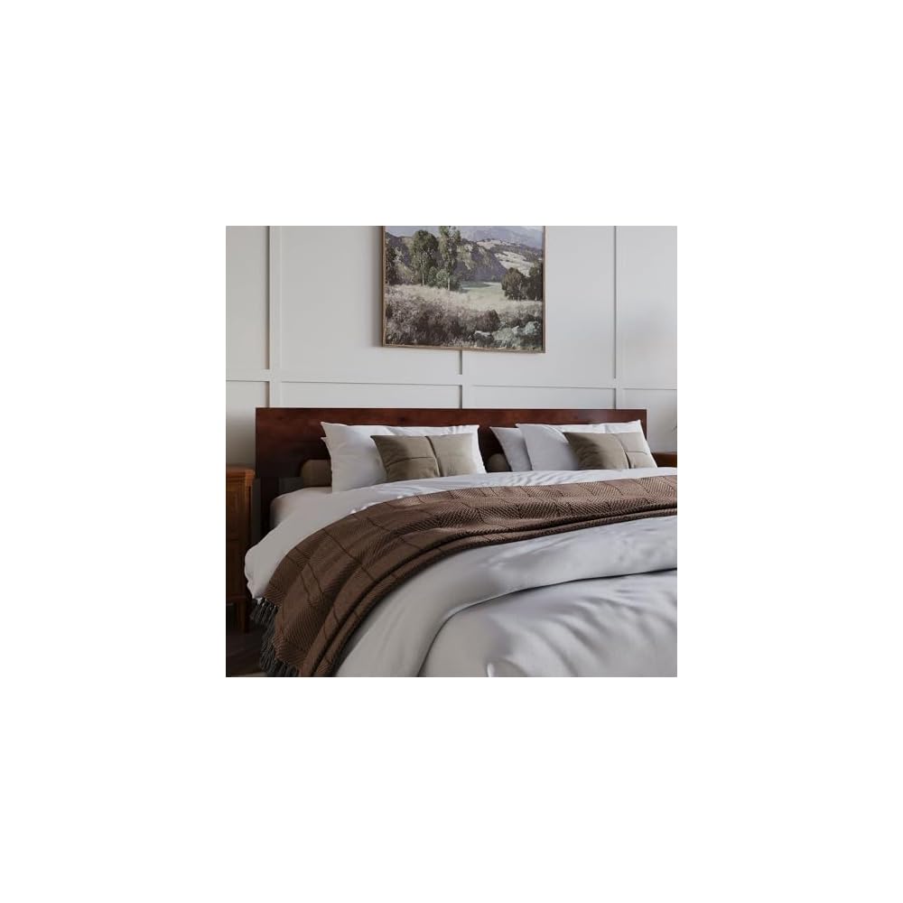 Aria King Solid Wood Modern Low Profile Platform Bed, Walnut